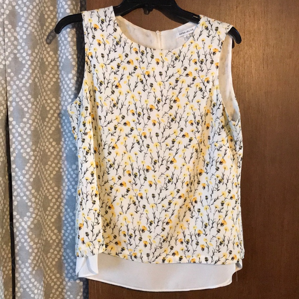 Sleeveless Yellow Flower Blouse